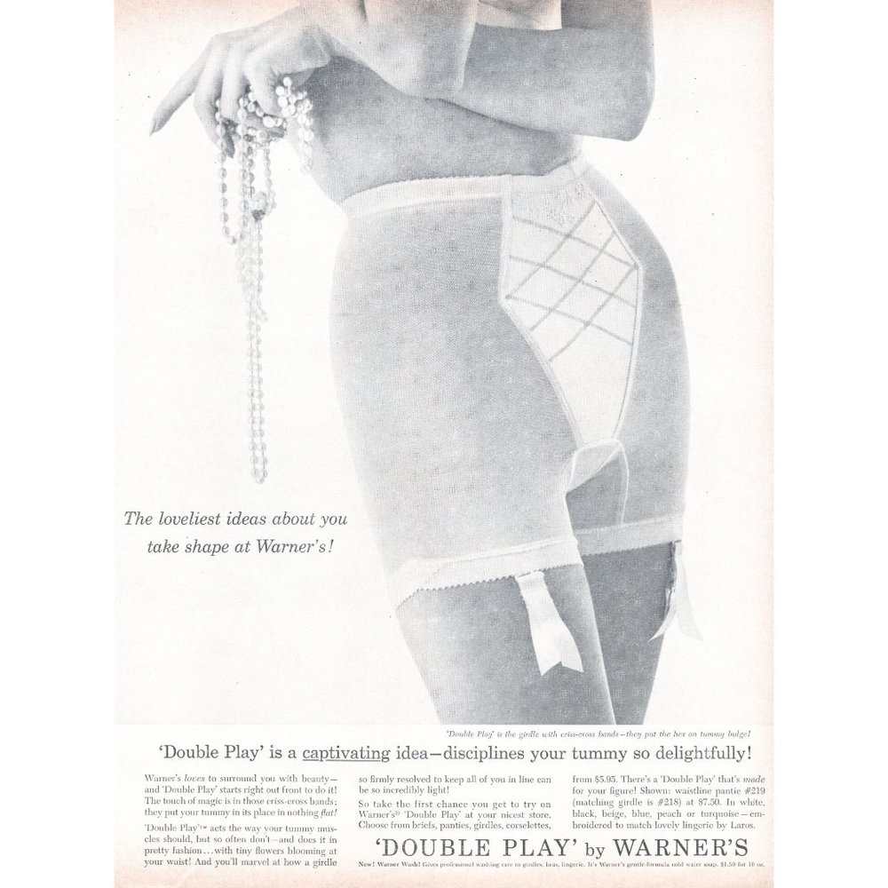 1961 Warner's Double Play Girdle Vintage Print Ad Women's Underwear Pearls 10x13